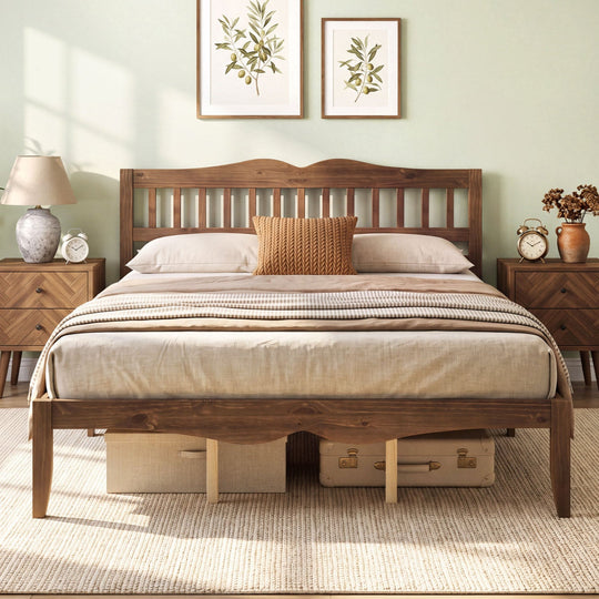 Full/Queen Platform Bed Frame with Scalloped Headboard