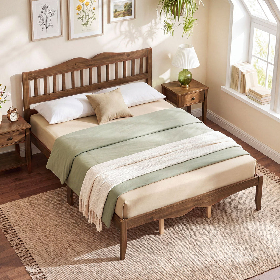 Full/Queen Platform Bed Frame with Scalloped Headboard