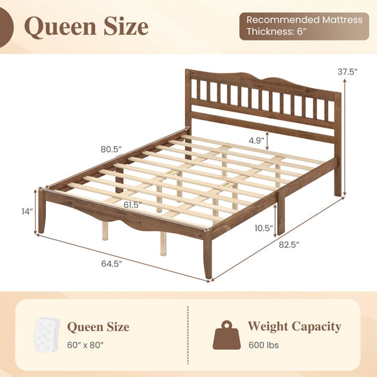 Full/Queen Platform Bed Frame with Scalloped Headboard
