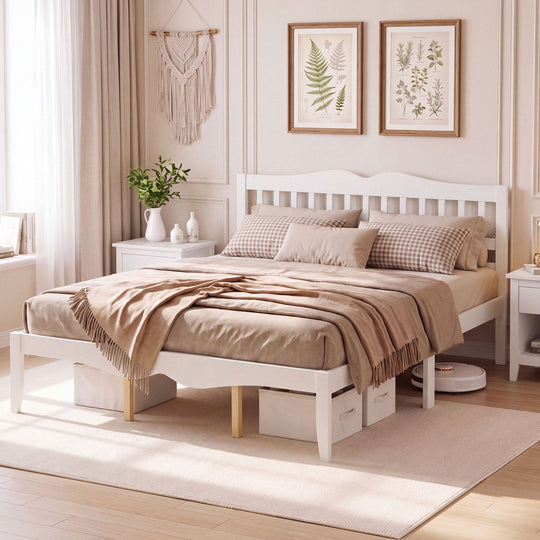 Full/Queen Platform Bed Frame with Scalloped Headboard