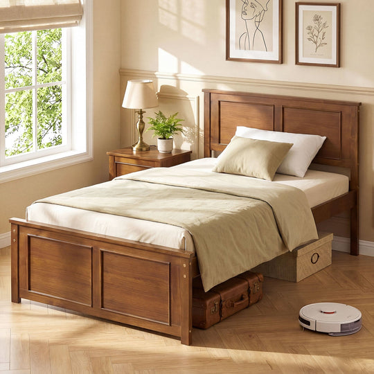 Twin Size Wooden Platform Bed Frame with Headboard