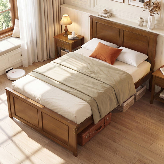Twin Size Wooden Platform Bed Frame with Headboard