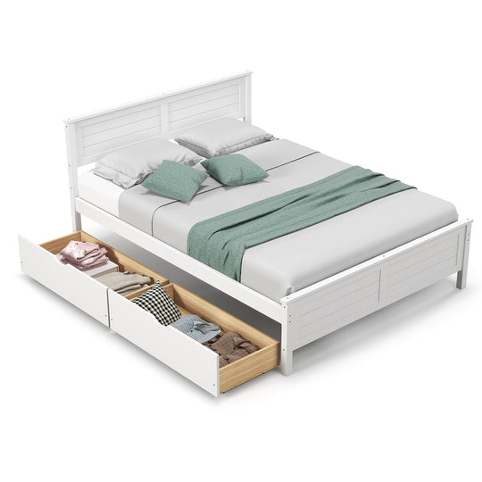 Full Size Bed Frame with Storage Drawers and Solid Wood Headboard