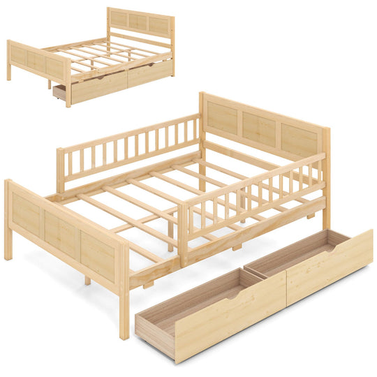 Full Size Bed Frame with Storage Drawers - Natural Pine