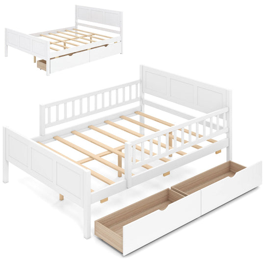 Full Size Platform Bed Frame with Detachable Guardrails