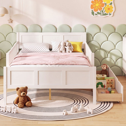 Full Size Platform Bed Frame with Detachable Guardrails