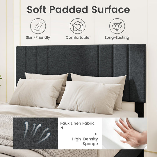 Full/Queen/Twin Size Bed Frame with Vertical Channel Tufted Headboard and Wooden Slats