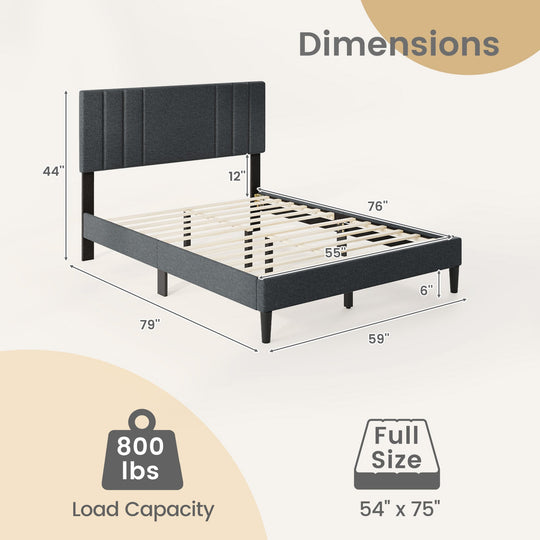 Full/Queen/Twin Size Bed Frame with Vertical Channel Tufted Headboard and Wooden Slats