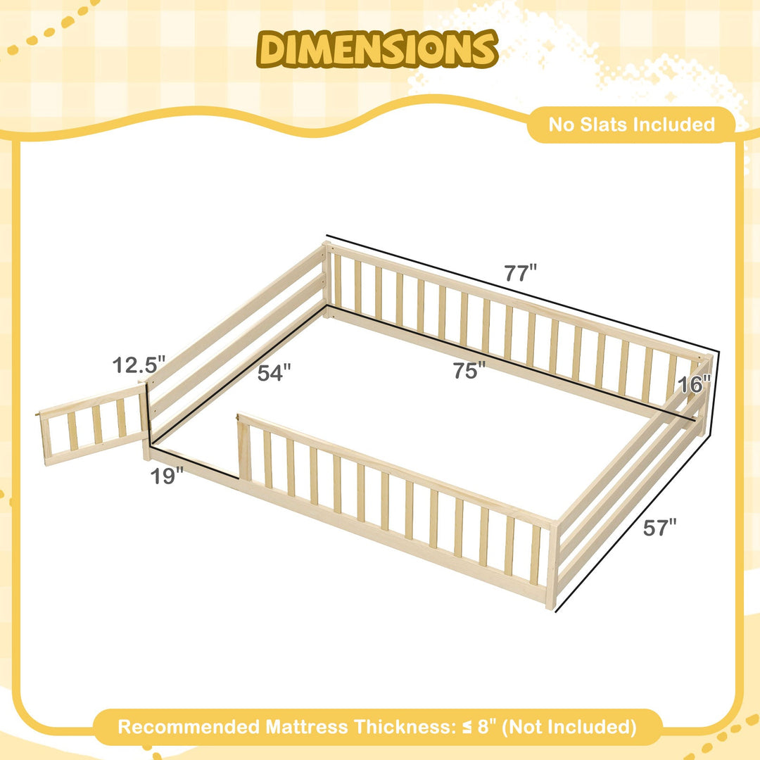 Full Size Floor Bed with Full Length Safety Guardrails