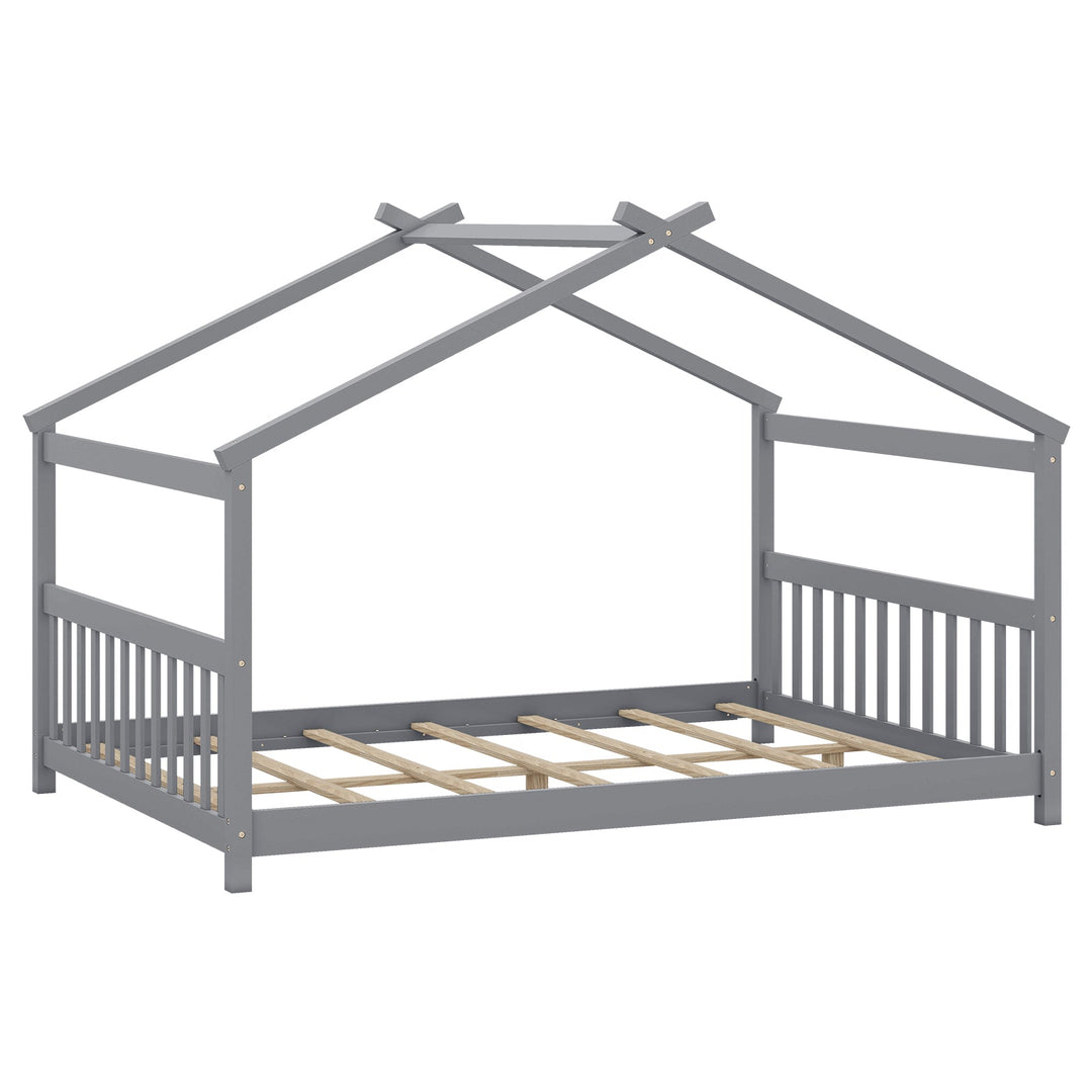 Full Size House Bed Montessori Floor Bed with Headboard