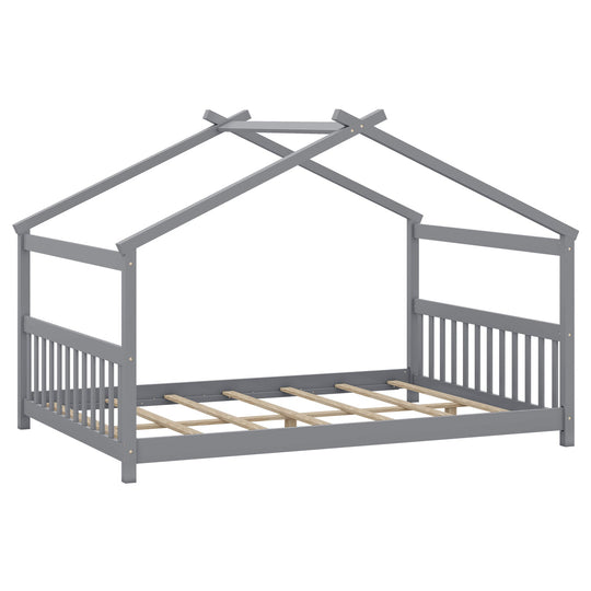 Full Size House Bed Montessori Floor Bed with Headboard