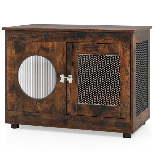 Furniture Style Dog Crate for Small and Medium Dogs with Translucent Window and Lockable Door-Rustic Brown