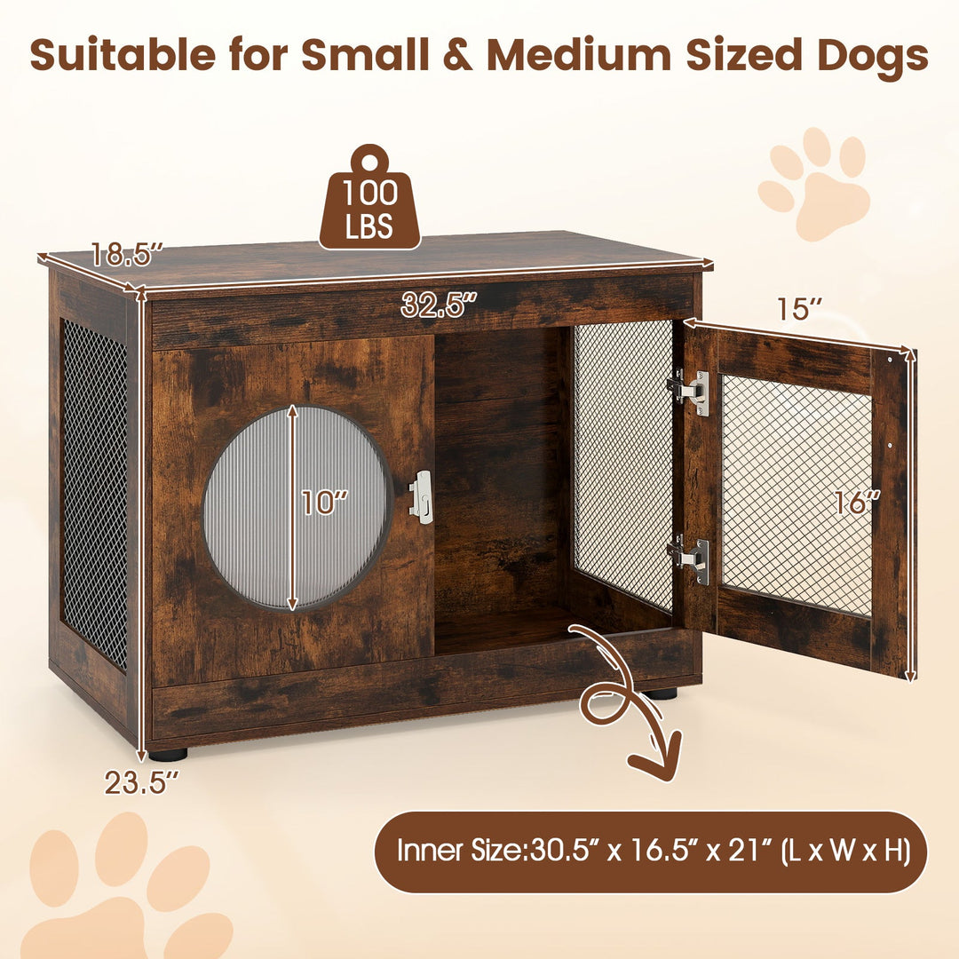Furniture Style Dog Crate for Small and Medium Dogs with Translucent Window and Lockable Door-Rustic Brown
