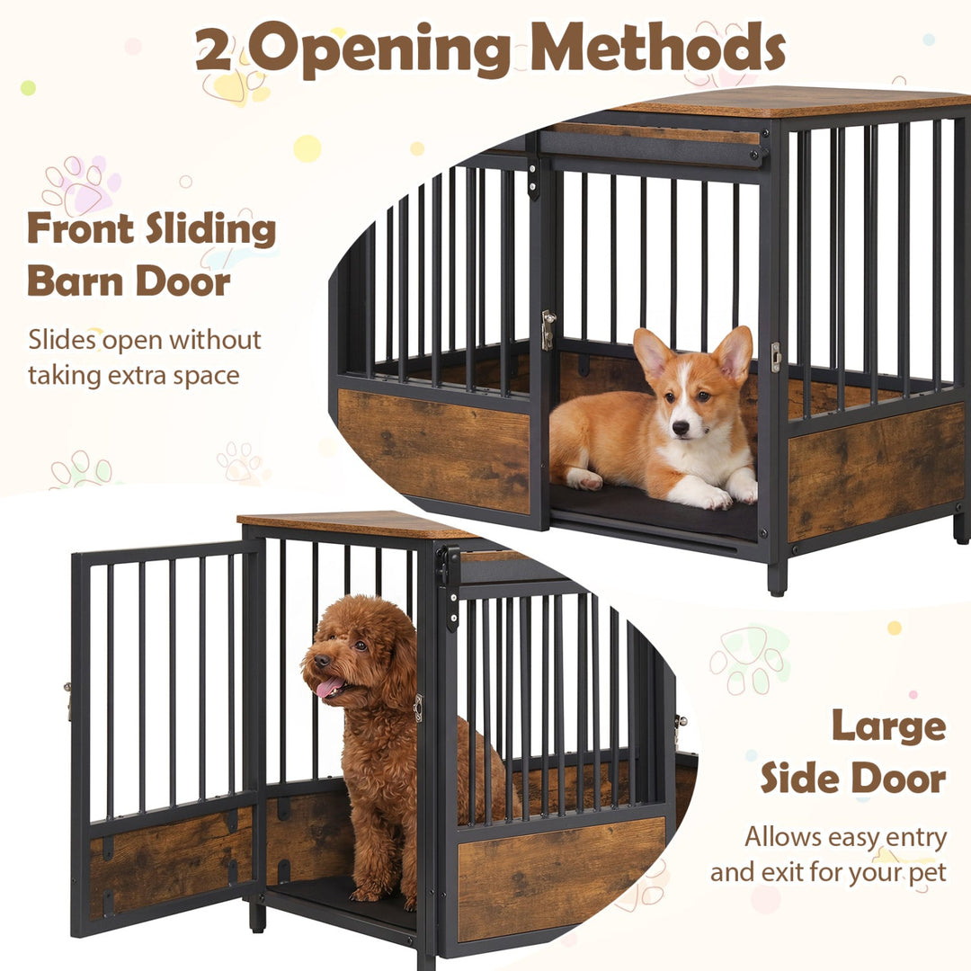 Dog Crate Furniture with Sliding Barn Door and Mat