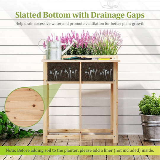 Wooden Raised Garden Bed with Legs and Foldable Side Table