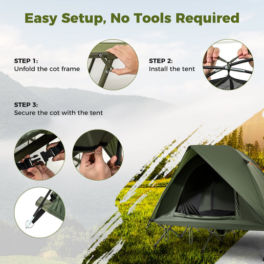 2-Person Camping Cot Tent Foldable Off-Ground Camping Combo for Adults