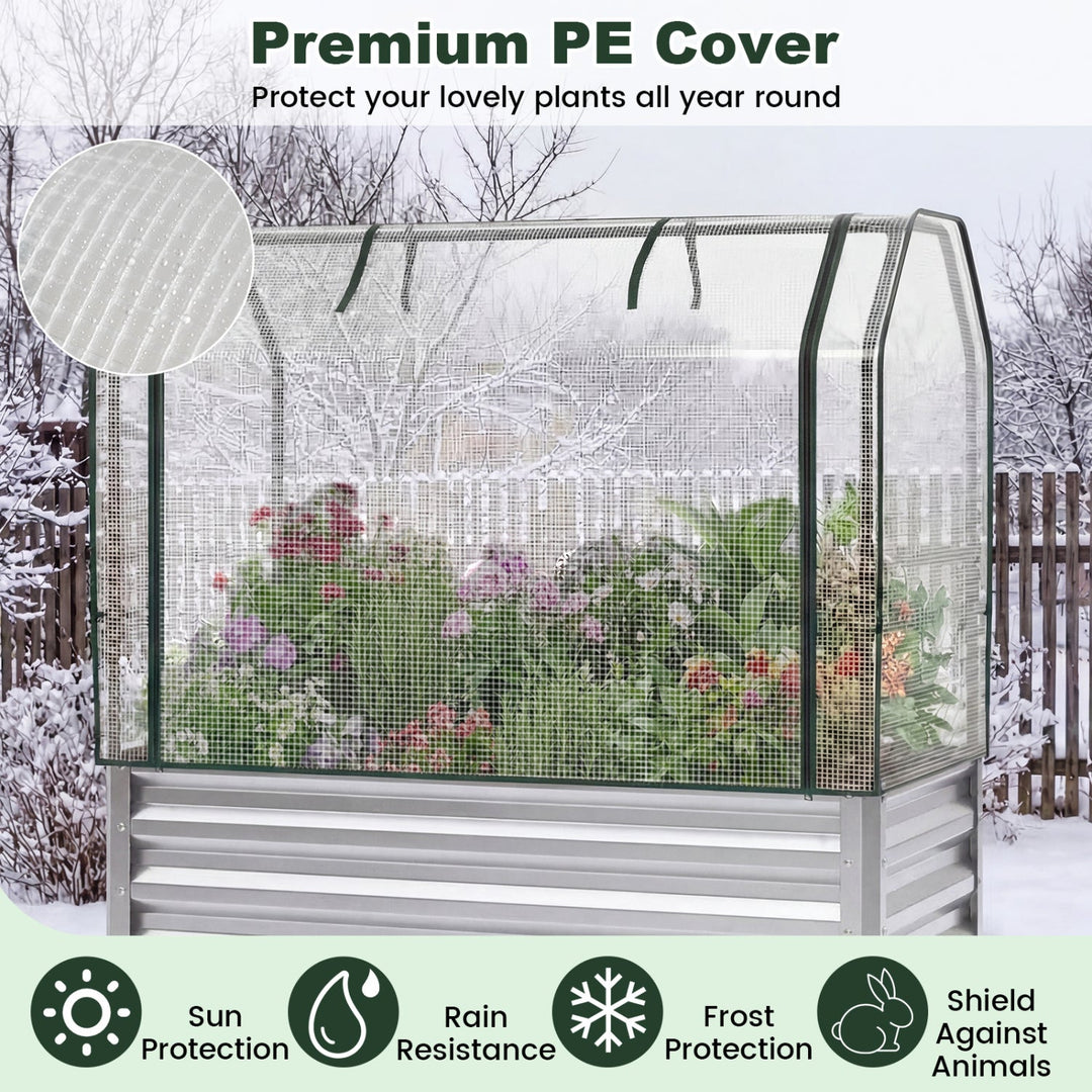 Galvanized Raised Garden Bed with Legs and Greenhouse Cover for Vegetable Flower