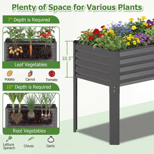 Galvanized Raised Garden Bed with Legs 46" x 24" x 31" Metal Elevated Planter Box