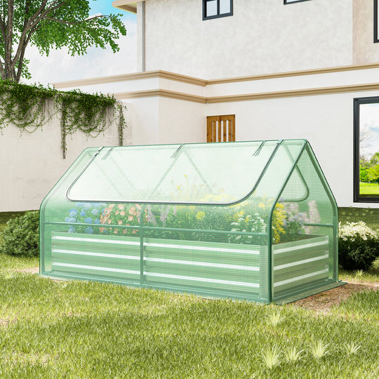 6 x 3 x 3 Feet Galvanized Raised Garden Bed with Greenhouse