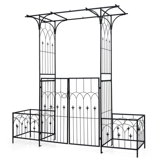 Garden Arbor with Gate and Planter Boxes Heavy Duty Metal Arch with Side Trellis