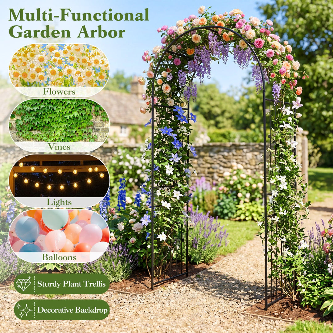 Garden Arch 87 Inches Tall Heavy Duty Metal Arbor Trellis Archway for Climbing Plants