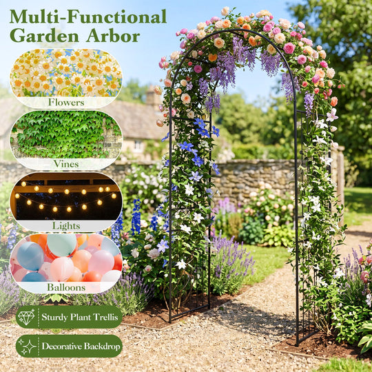 Garden Arch 87 Inches Tall Heavy Duty Metal Arbor Trellis Archway for Climbing Plants