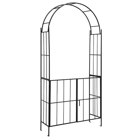 Garden Arch Arbor Trellis with Gate Patio Plant Stand Archway-Black
