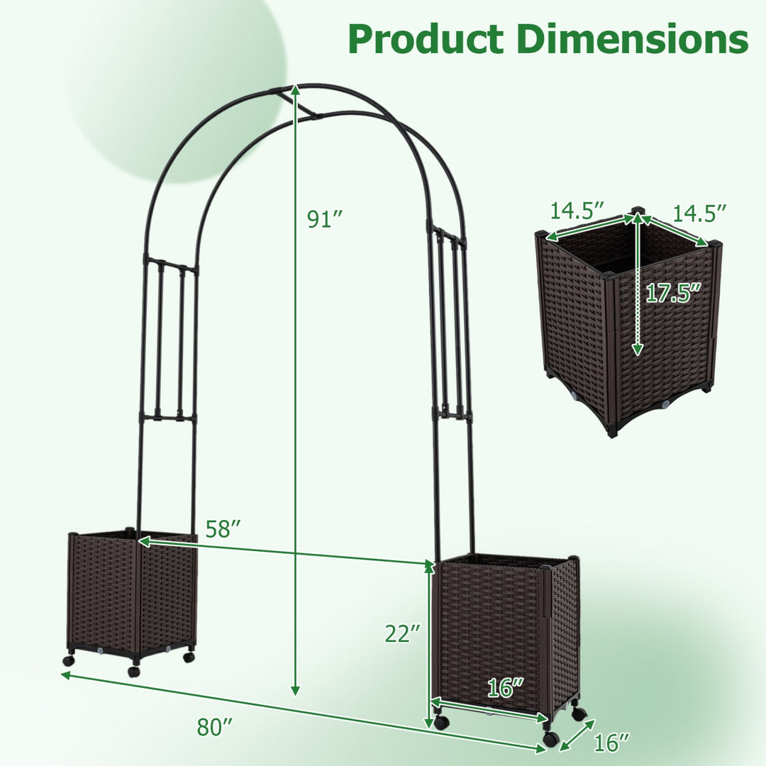 Garden Arch Trellis with 2 Self-watering Planter Boxes for Party Yard Lawn