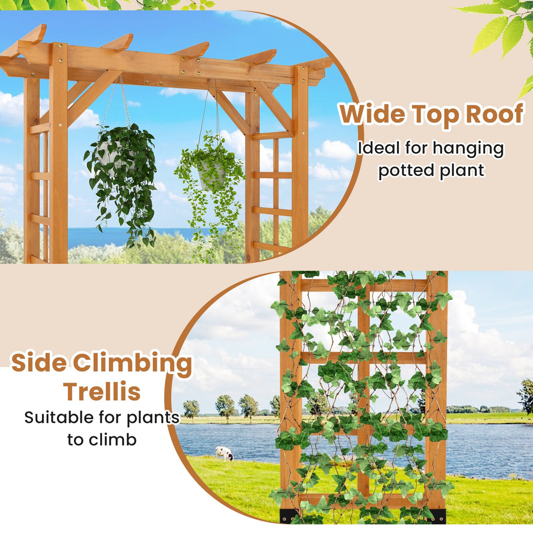 7/7.5 Feet Garden Arch Wooden Arbor Outdoor Wood Trellis for Climbing Plants