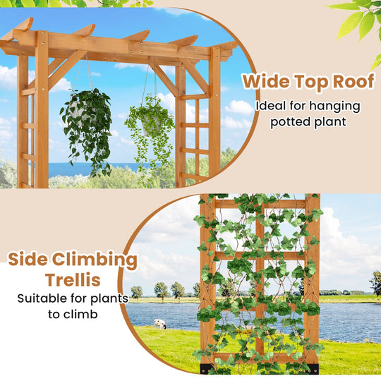 7/7.5 Feet Garden Arch Wooden Arbor Outdoor Wood Trellis for Climbing Plants