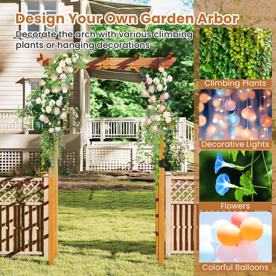 7/7.5 Feet Garden Arch Wooden Arbor Outdoor Wood Trellis for Climbing Plants