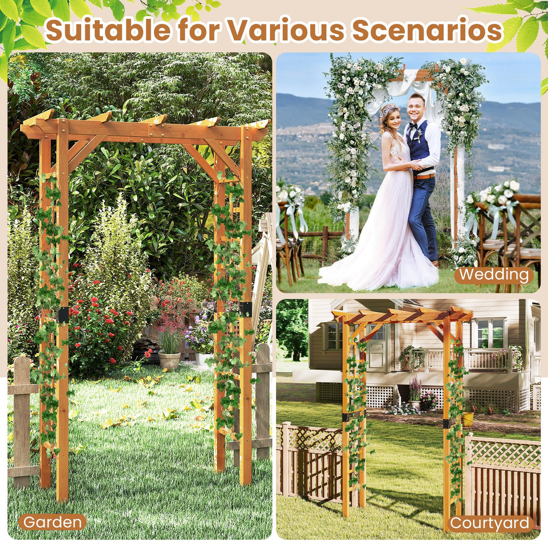 7/7.5 Feet Garden Arch Wooden Arbor Outdoor Wood Trellis for Climbing Plants