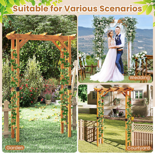 7/7.5 Feet Garden Arch Wooden Arbor Outdoor Wood Trellis for Climbing Plants