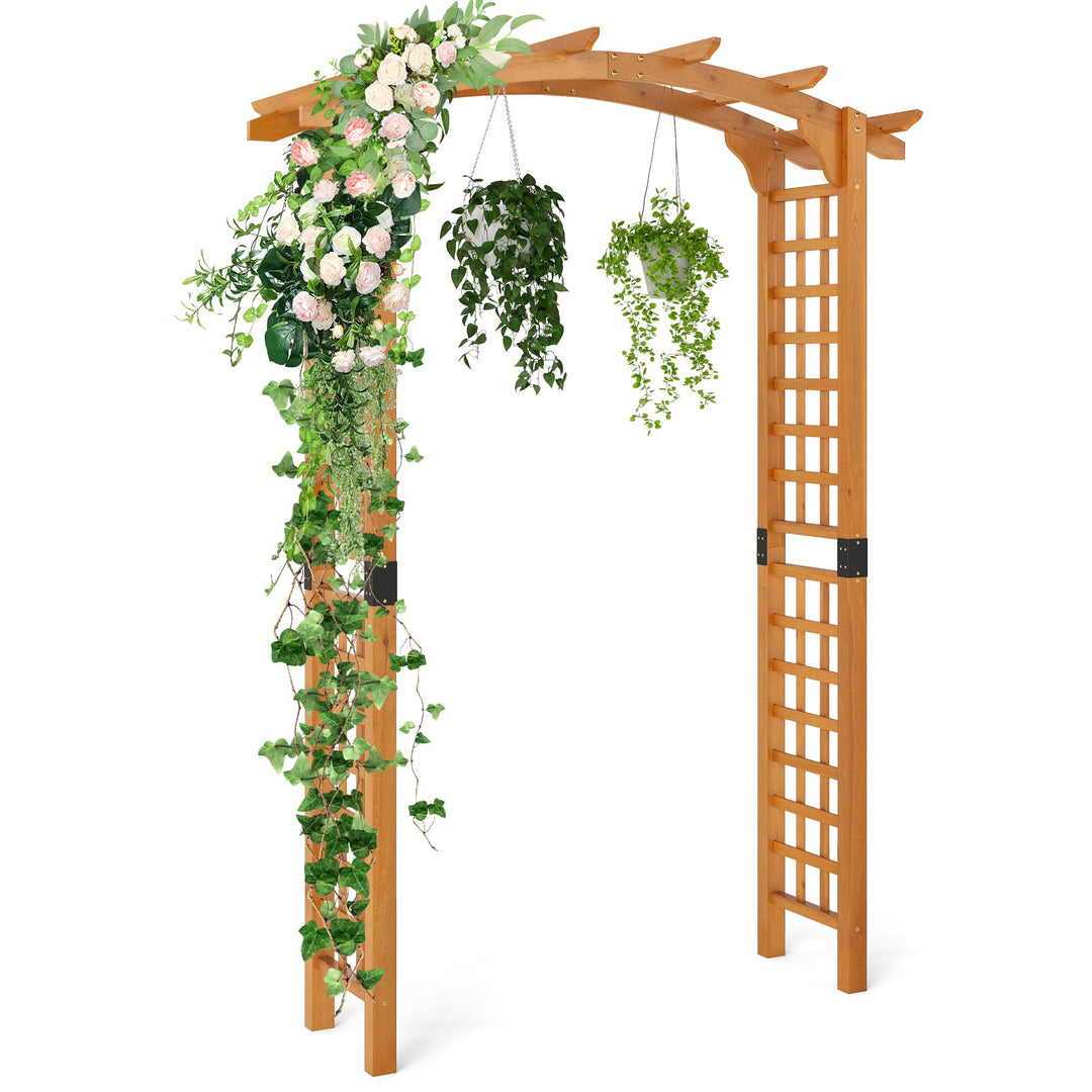 7/7.5 Feet Garden Arch Wooden Arbor Outdoor Wood Trellis for Climbing Plants