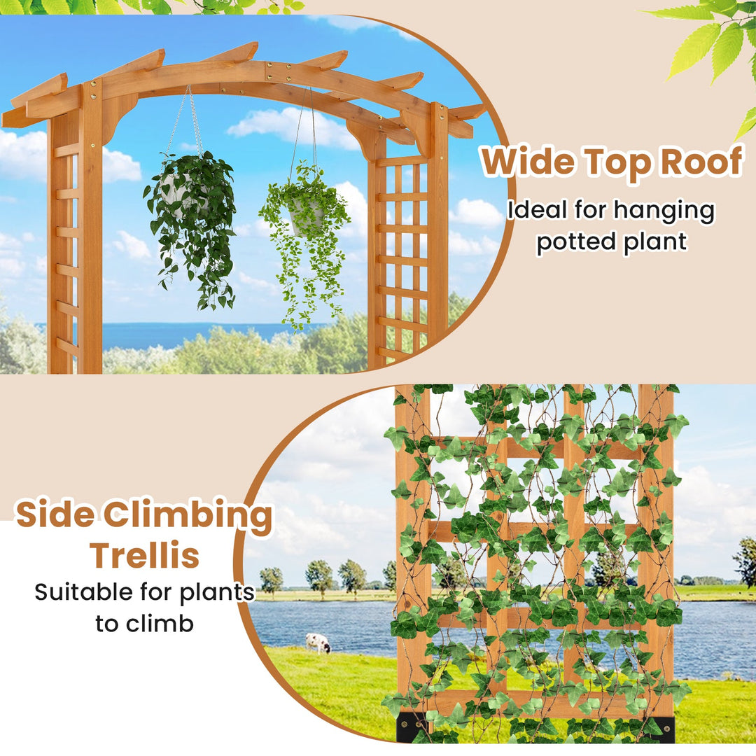 7/7.5 Feet Garden Arch Wooden Arbor Outdoor Wood Trellis for Climbing Plants