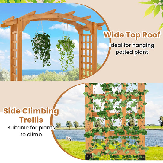 7/7.5 Feet Garden Arch Wooden Arbor Outdoor Wood Trellis for Climbing Plants