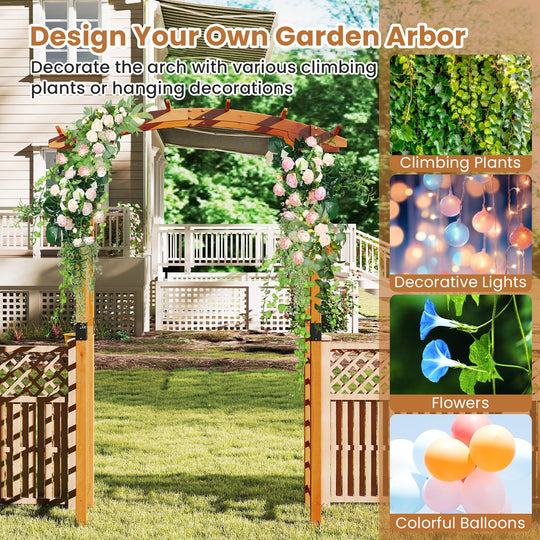 7/7.5 Feet Garden Arch Wooden Arbor Outdoor Wood Trellis for Climbing Plants