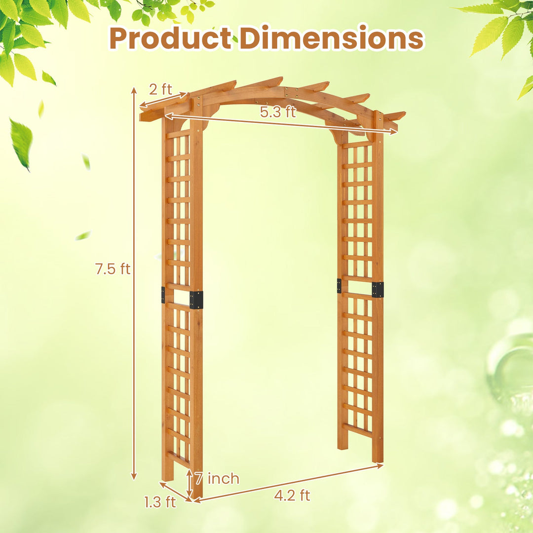 7/7.5 Feet Garden Arch Wooden Arbor Outdoor Wood Trellis for Climbing Plants
