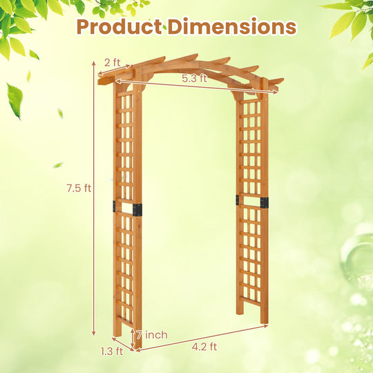 7/7.5 Feet Garden Arch Wooden Arbor Outdoor Wood Trellis for Climbing Plants