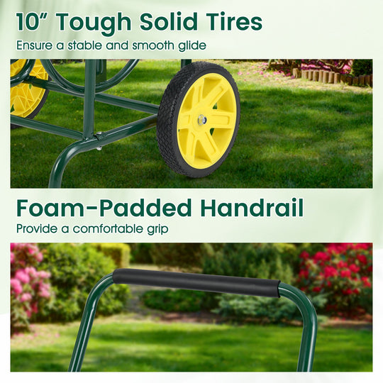 Garden Hose Reel Cart with 2 Wheels and Storage Basket