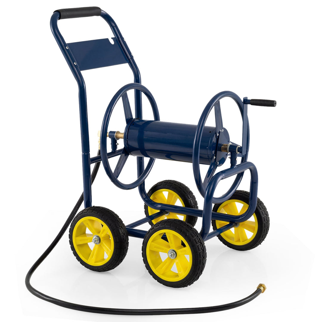 Garden Hose Reel Cart 4 Wheels Heavy-Duty Metal Water Hose Organizer Portable