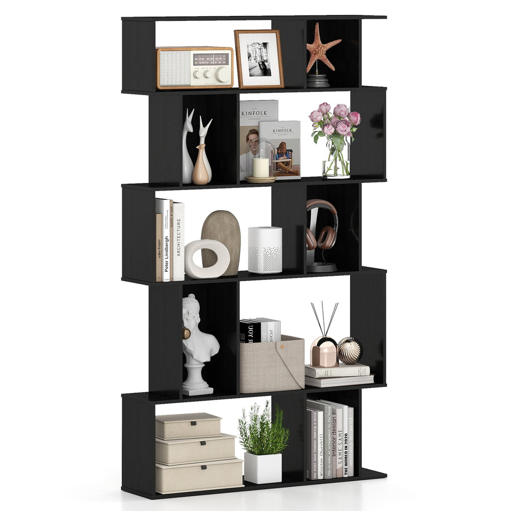 Geometric Bookshelf 5-Tier Bookcase with Open Shelves and Closed-back Cubes