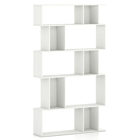 Geometric Bookshelf 5-Tier Bookcase with Open Shelves and Closed-back Cubes