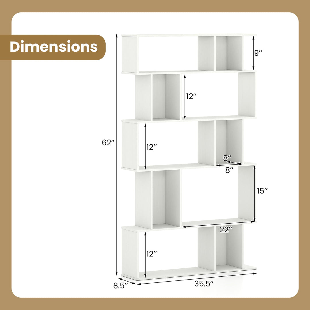 Geometric Bookshelf 5-Tier Bookcase with Open Shelves and Closed-back Cubes
