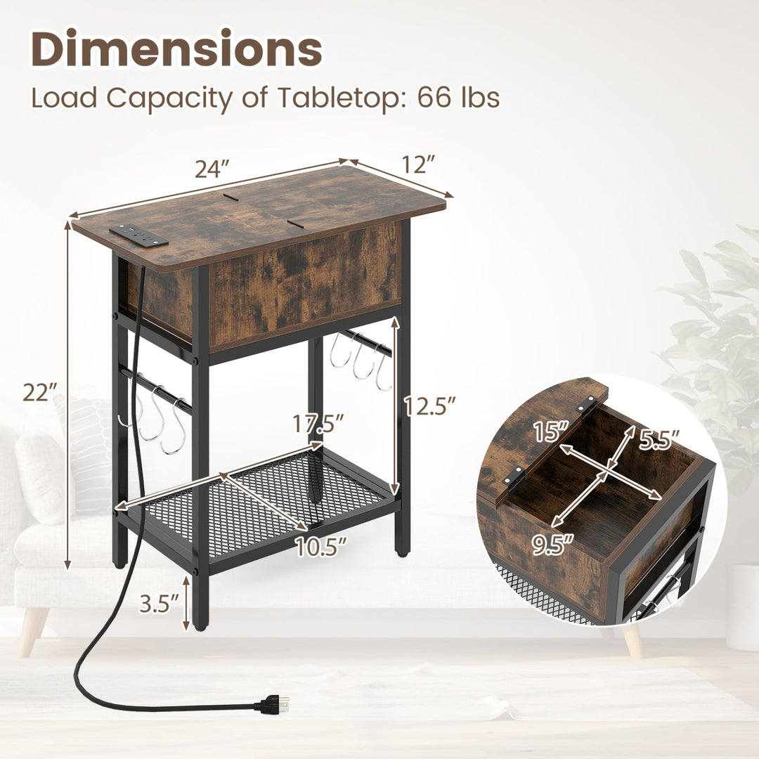 End Table with Charging Station USB Ports Outlets and Flip Top