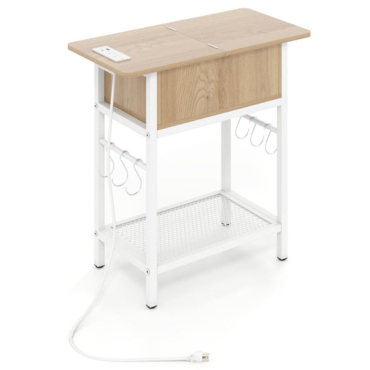 End Table with Charging Station USB Ports Outlets and Flip Top
