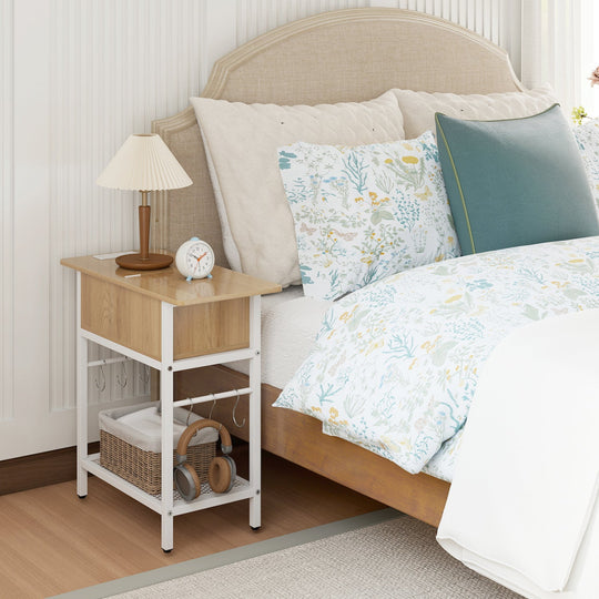 End Table with Charging Station USB Ports Outlets and Flip Top