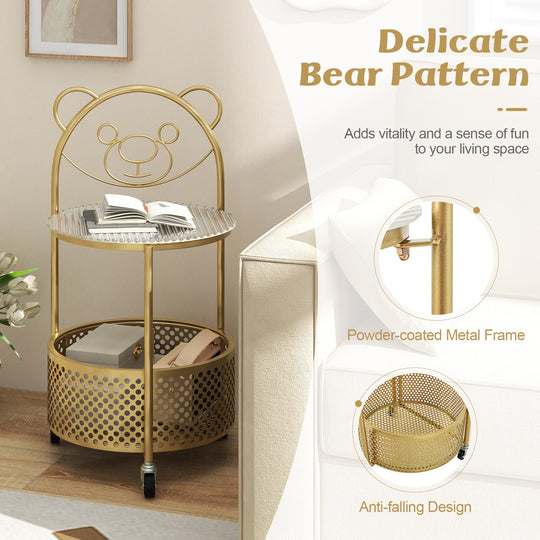 Modern Sofa Side Table on Lockable Wheels for Living Room Bedroom Study