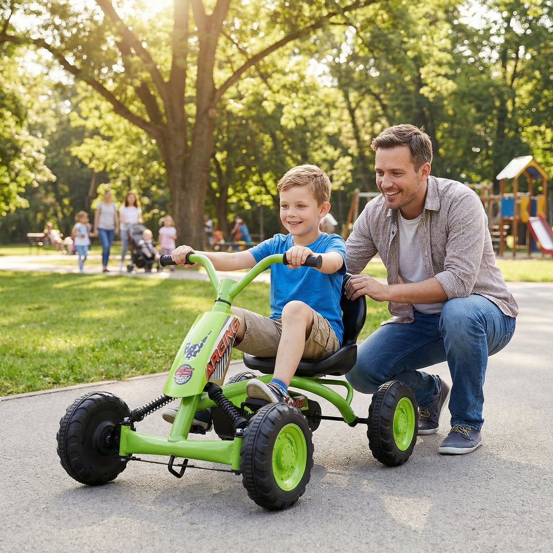 Go Kart for Kids 4 Wheel with Steering Handlebars and Adjustable Seat