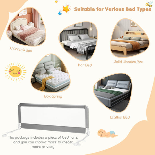 59 Inch Folding Breathable Baby Bed Rail Guard with Safety Strap-Gray